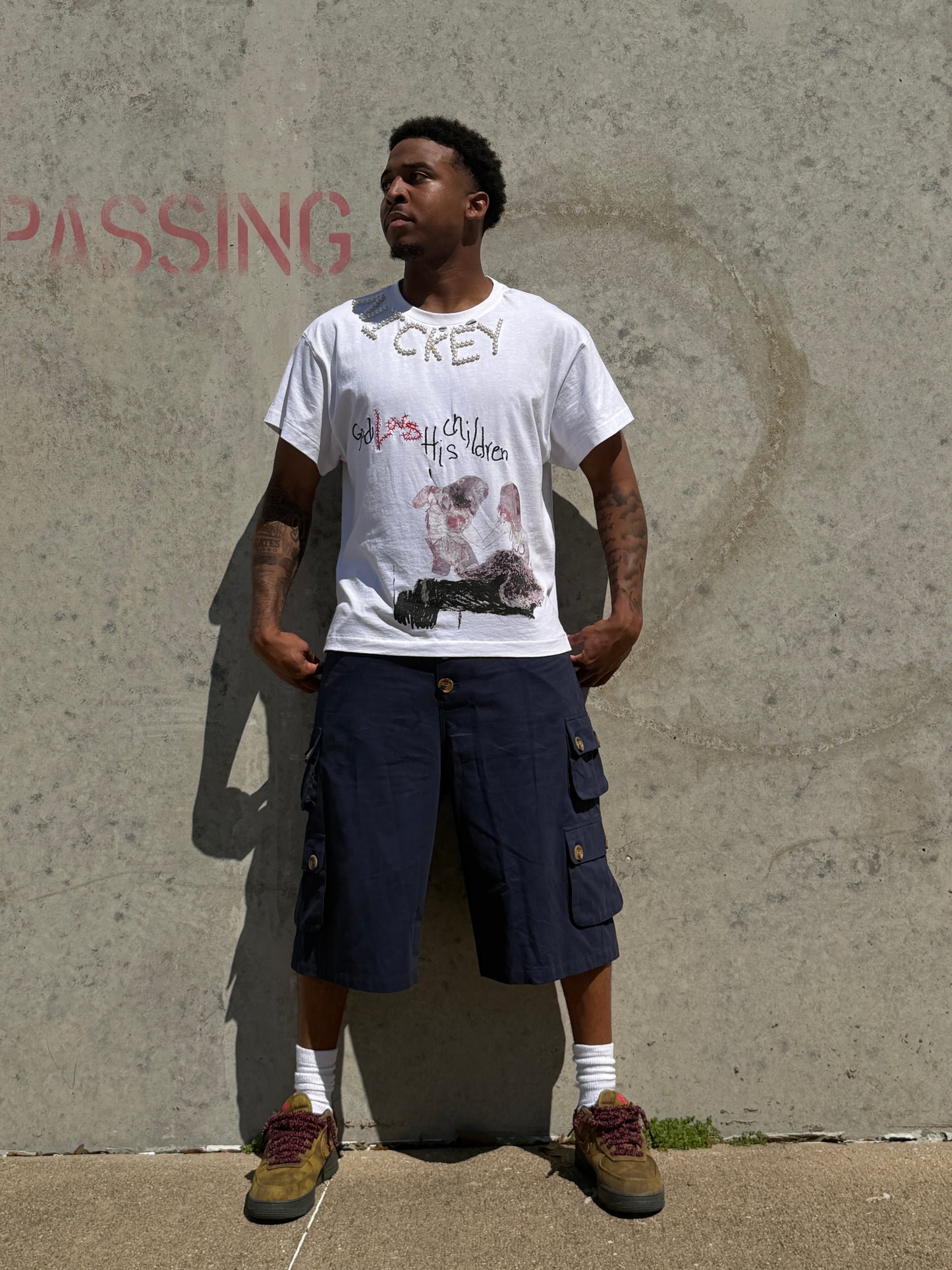 Mens Navy Blue Monkey Cargo shorts